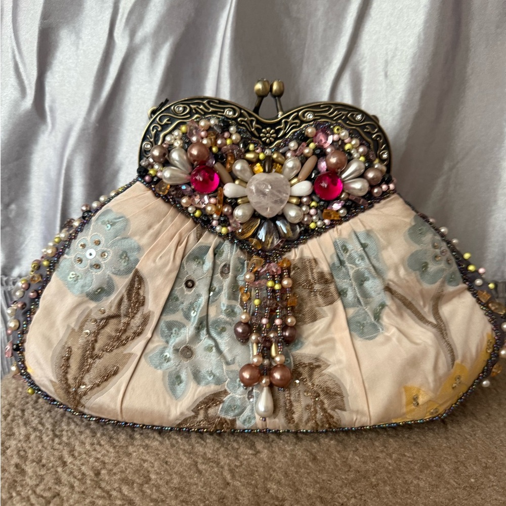 Mary Frances Beaded Clutch with Floral Accents